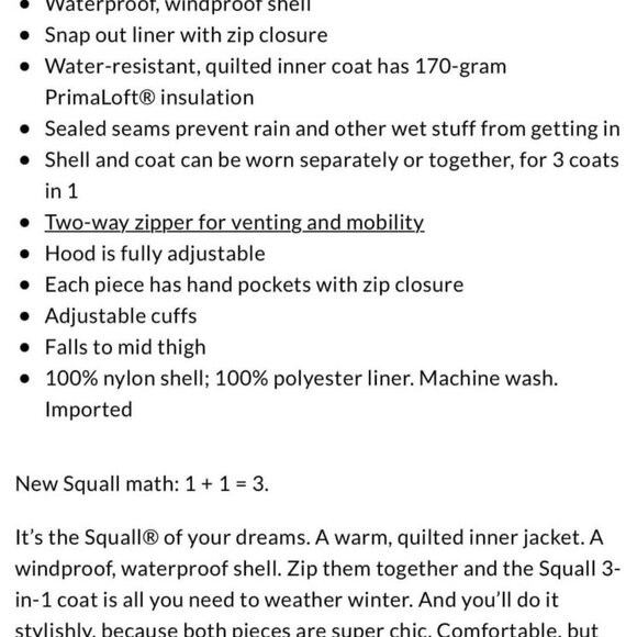 Lands’ End Squall 3 in 1 Waterproof Winter Long Coat Rich Burgundy Women’s size - Picture 10 of 10